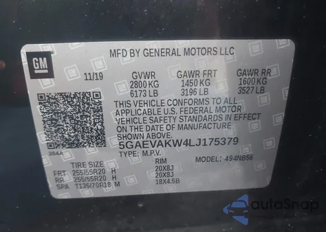 2020 Buick Enclave Awd Essence z USA, uszkodzony, nr VIN 5GAEVAKW4LJ175379